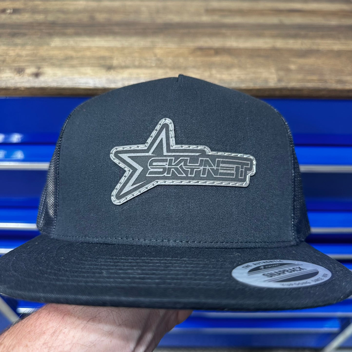 Black Flat Bill Stitched Logo