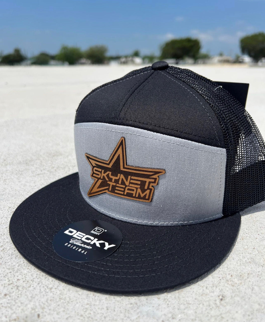 Black/Gray Flat Bill Tan Logo