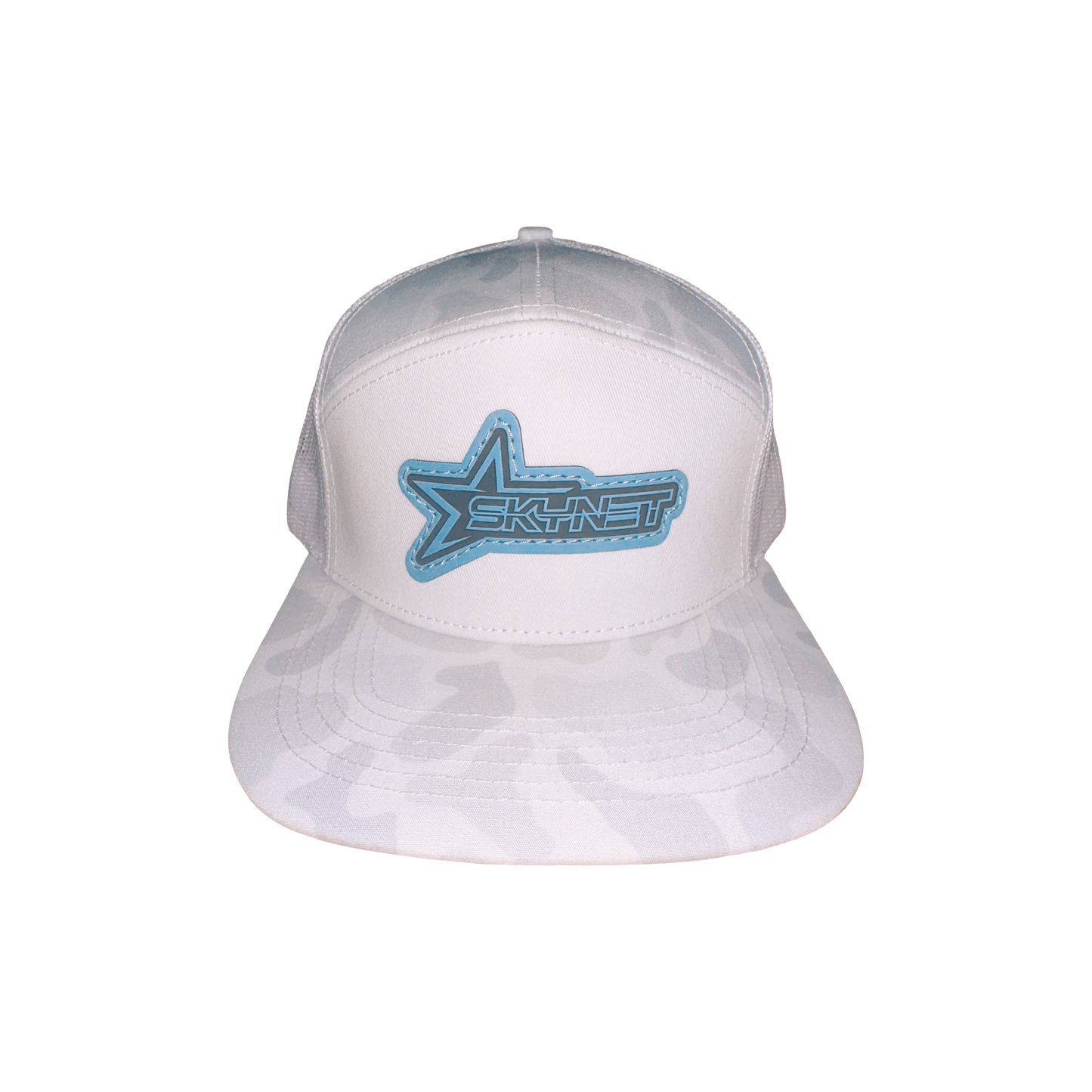 7-Panel White Duck Camo Flat Bill Trucker Snapback