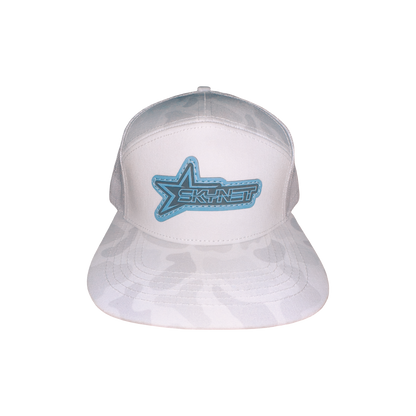 7-Panel White Duck Camo Flat Bill Trucker Snapback