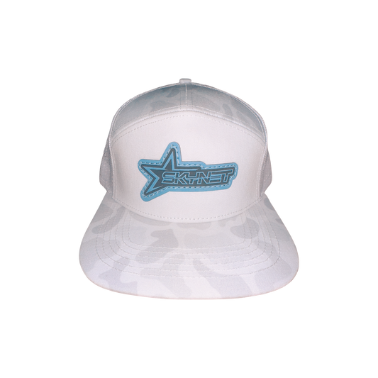 7-Panel White Duck Camo Flat Bill Trucker Snapback