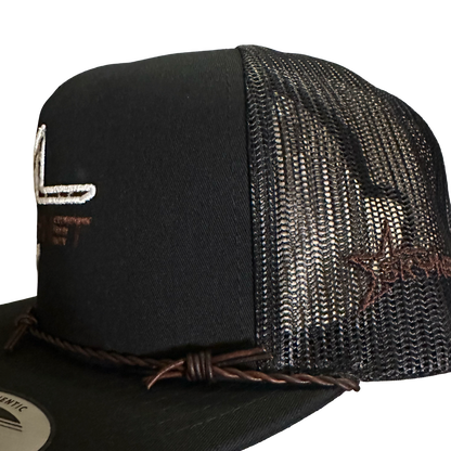 Cow print black, barbed wire