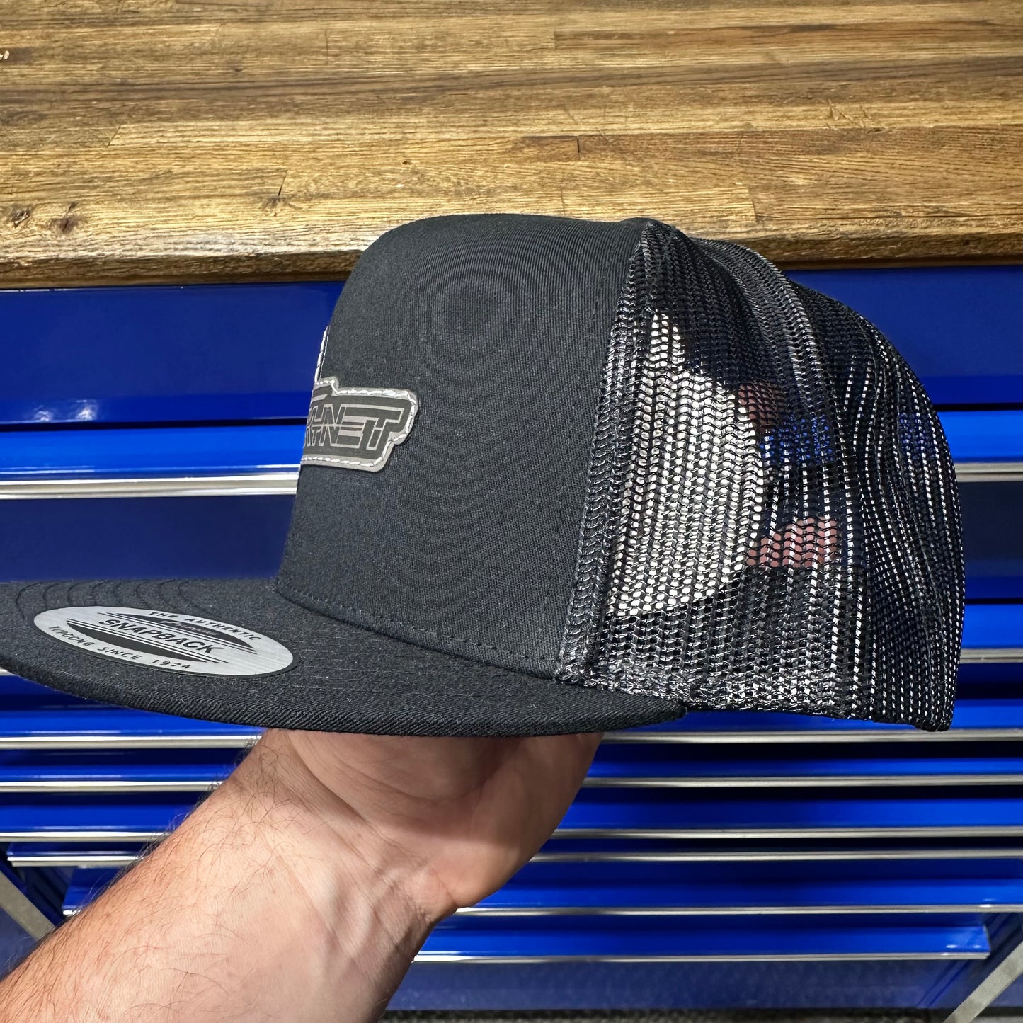 Black Flat Bill Stitched Logo