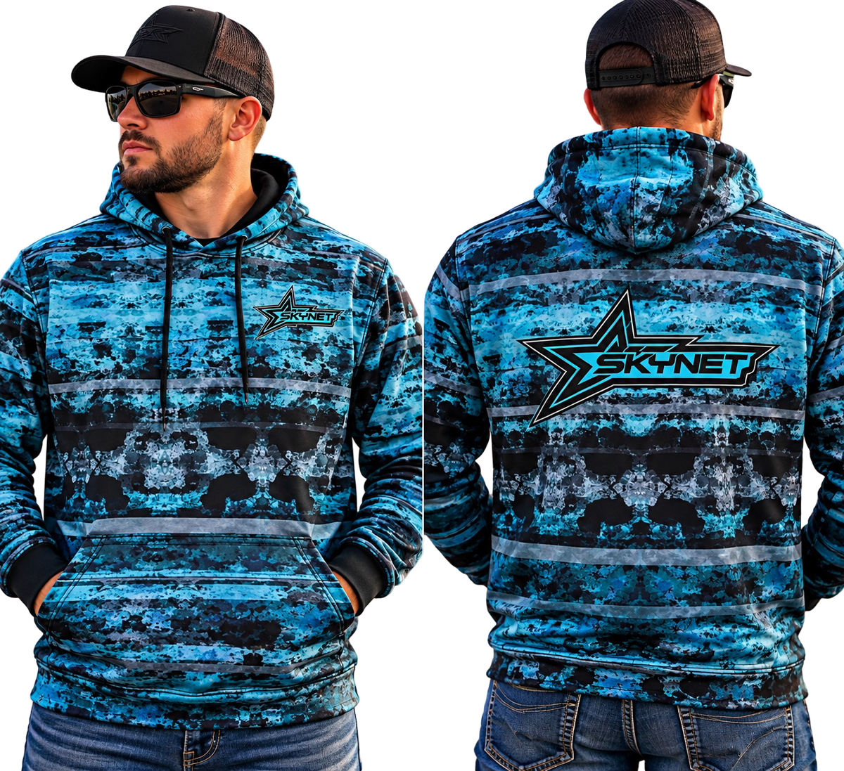 Teal Aztek & Black Croc Hoodie