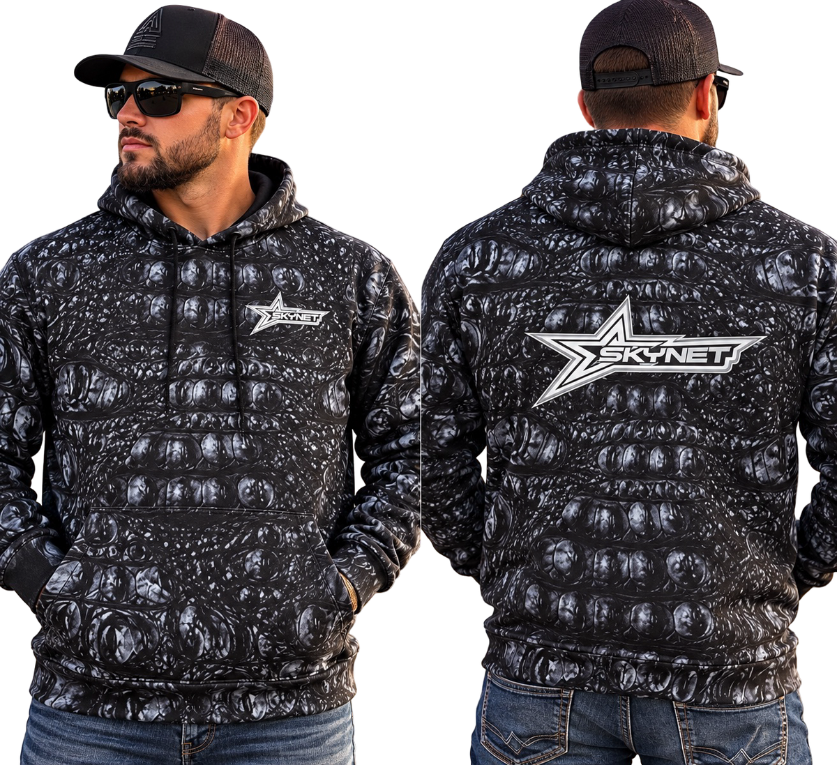Teal Aztek & Black Croc Hoodie