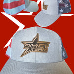 Light gray/ flag back Curved Bill Tan Logo