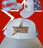 Light gray/ flag back Curved Bill Tan Logo