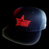 Straight Bill Black Trucker SnapBack - Red Logo