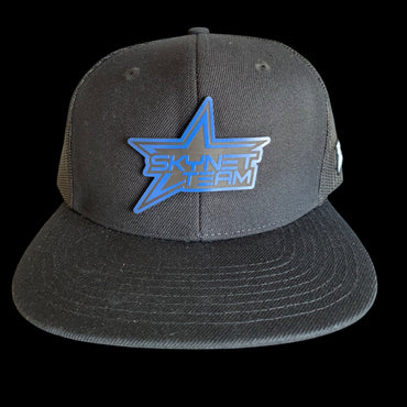 Straight Bill Black Trucker SnapBack - Blue Logo