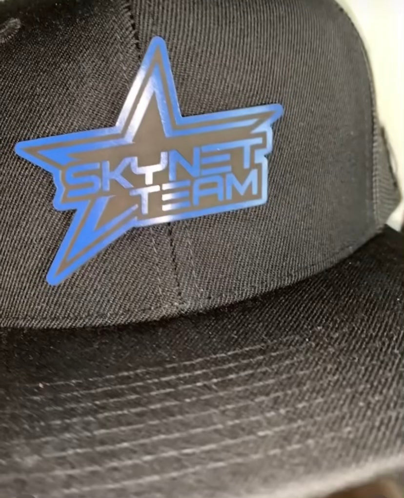 Straight Bill Black Trucker SnapBack - Blue Logo